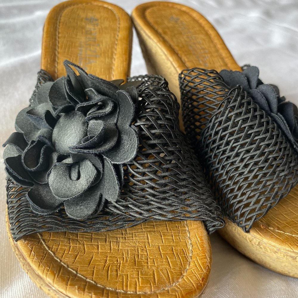 Patrizia by Spring Step Cork Wedge with Black Flower